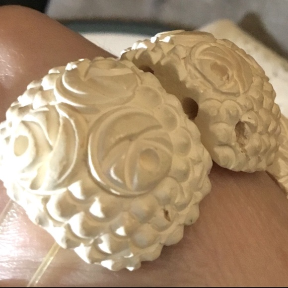 Hand Carved Roses~Meerschaum~Elastic 10 Link Bracelet~Vintage - Picture 3 of 4